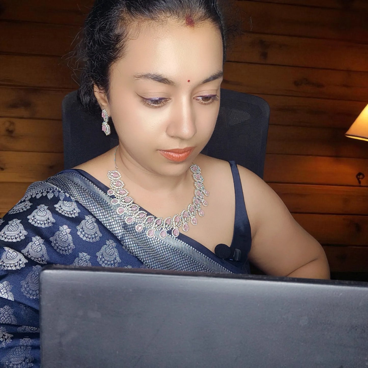 Pink Smriti American Diamond Necklace set