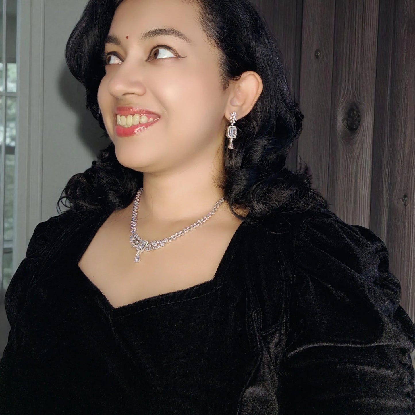 Silvery Haripriya American Diamond Necklace set