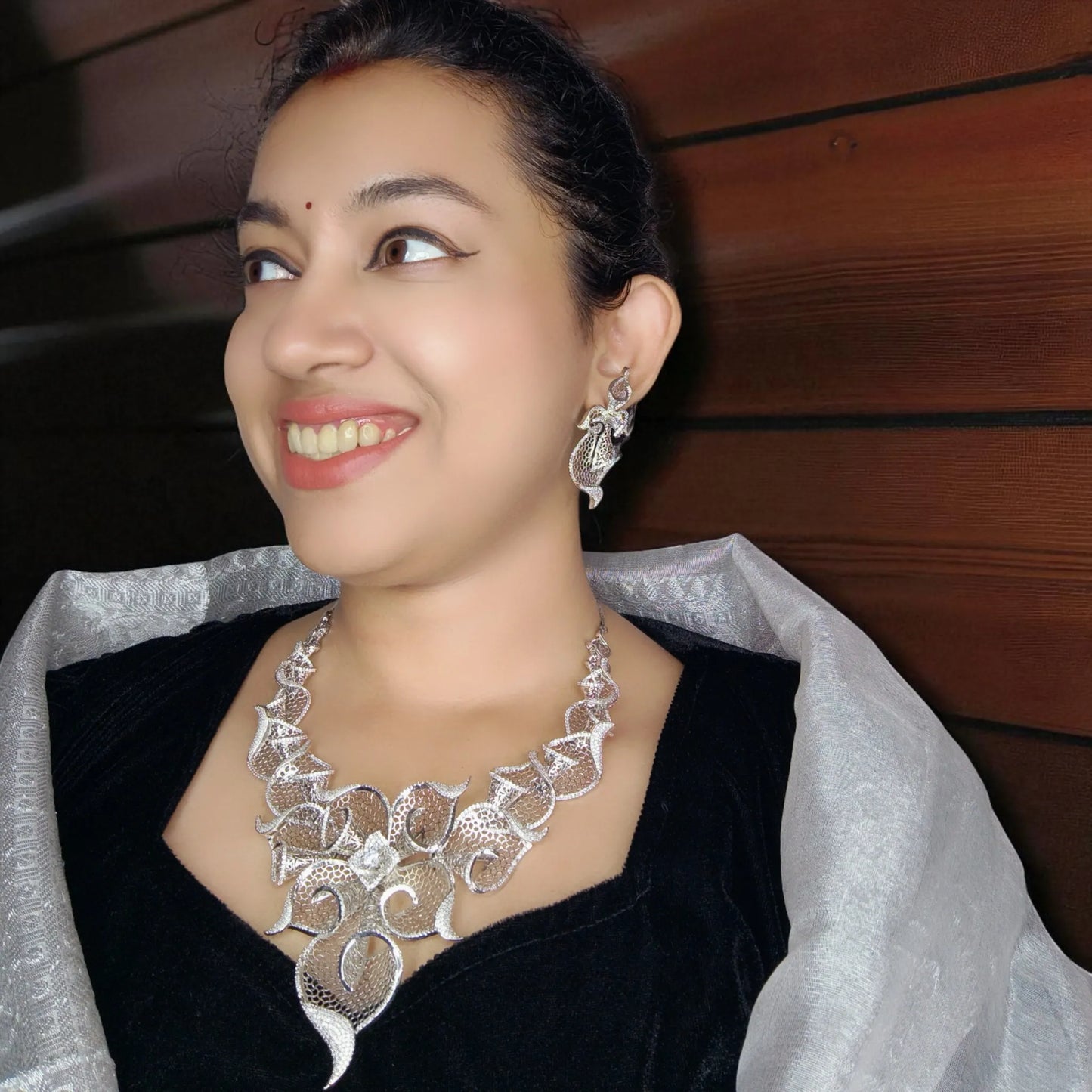 Silvery Devayani American Diamond Necklace set