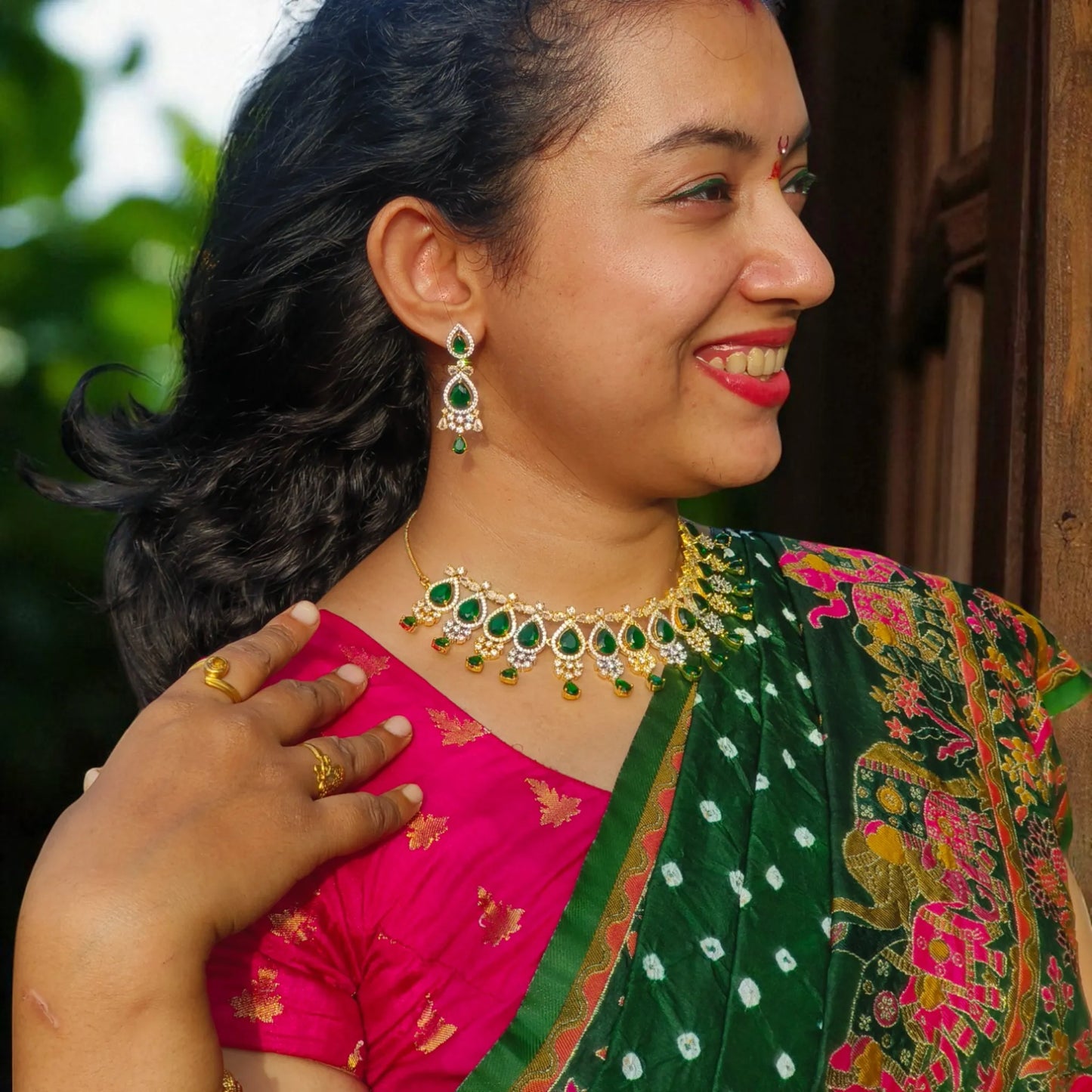 Emerald Aarohi American Diamond Necklace set