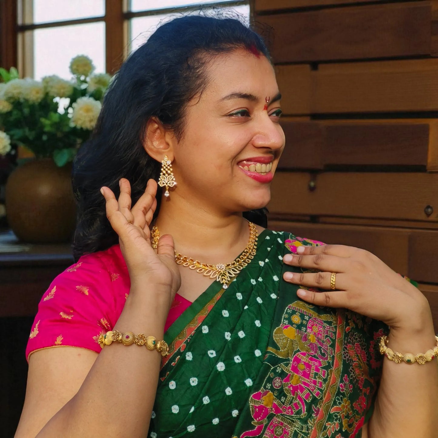 Golden Swarnarekha American Diamond Necklace set