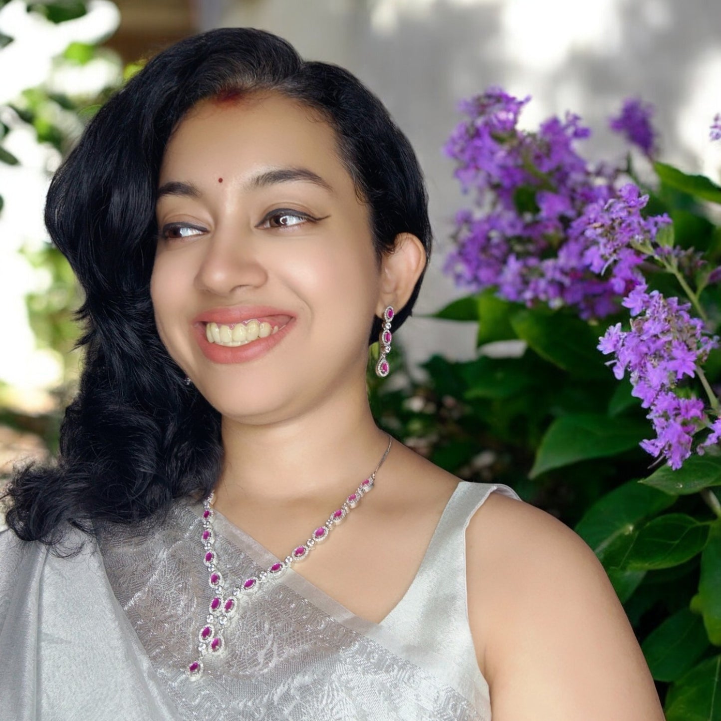 Magenta Chitramani American Diamond Necklace set