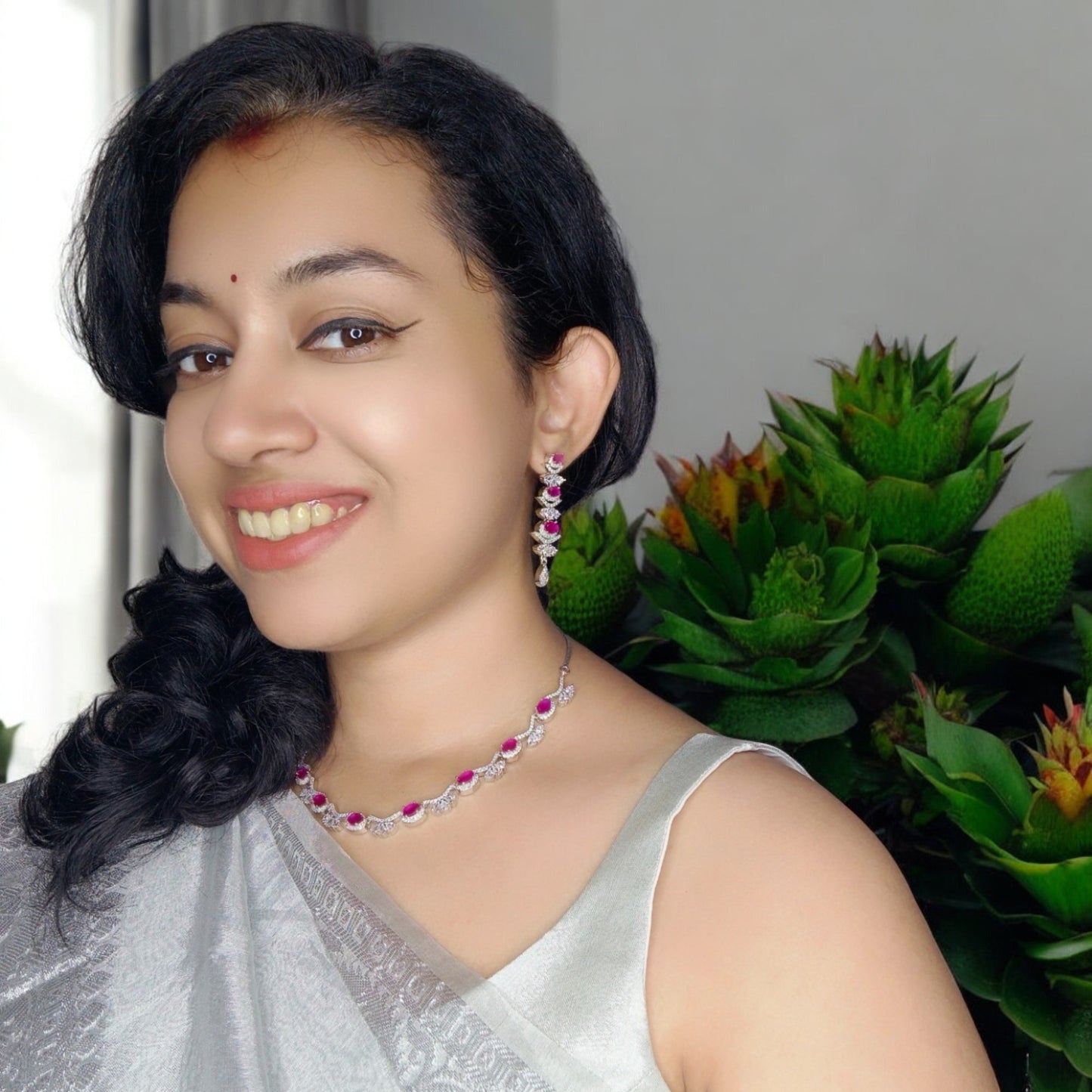 Magenta Hiranmayi American Diamond Necklace set