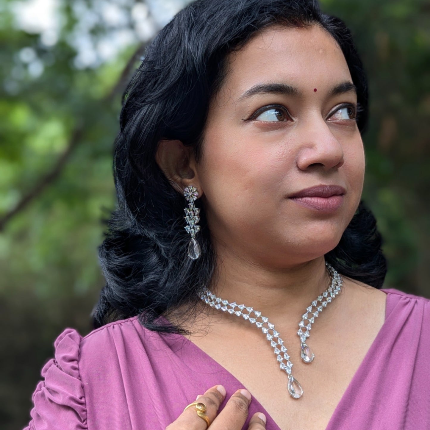 Silvery Deepali American Diamond Hasli Necklace set