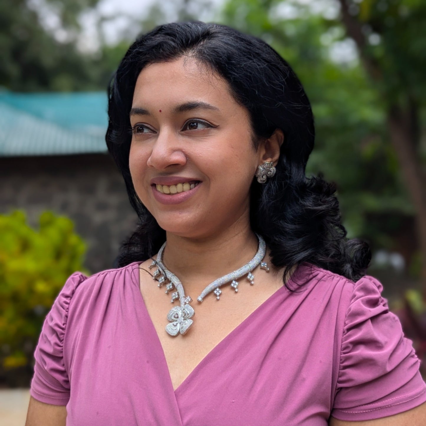 Silvery Ranjana American Diamond Hasli Necklace set