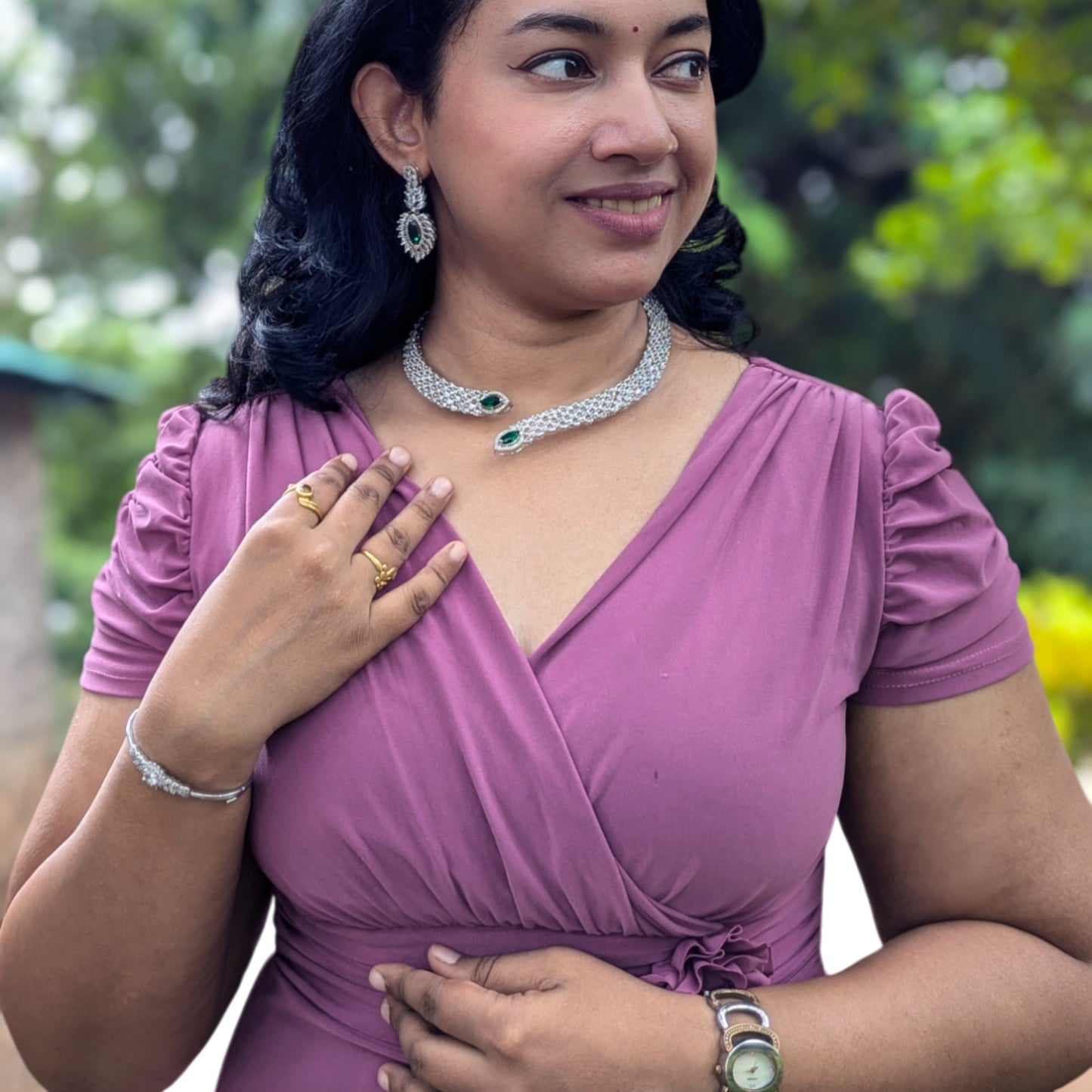 Emerald Madhavi American Diamond Hasli Necklace set