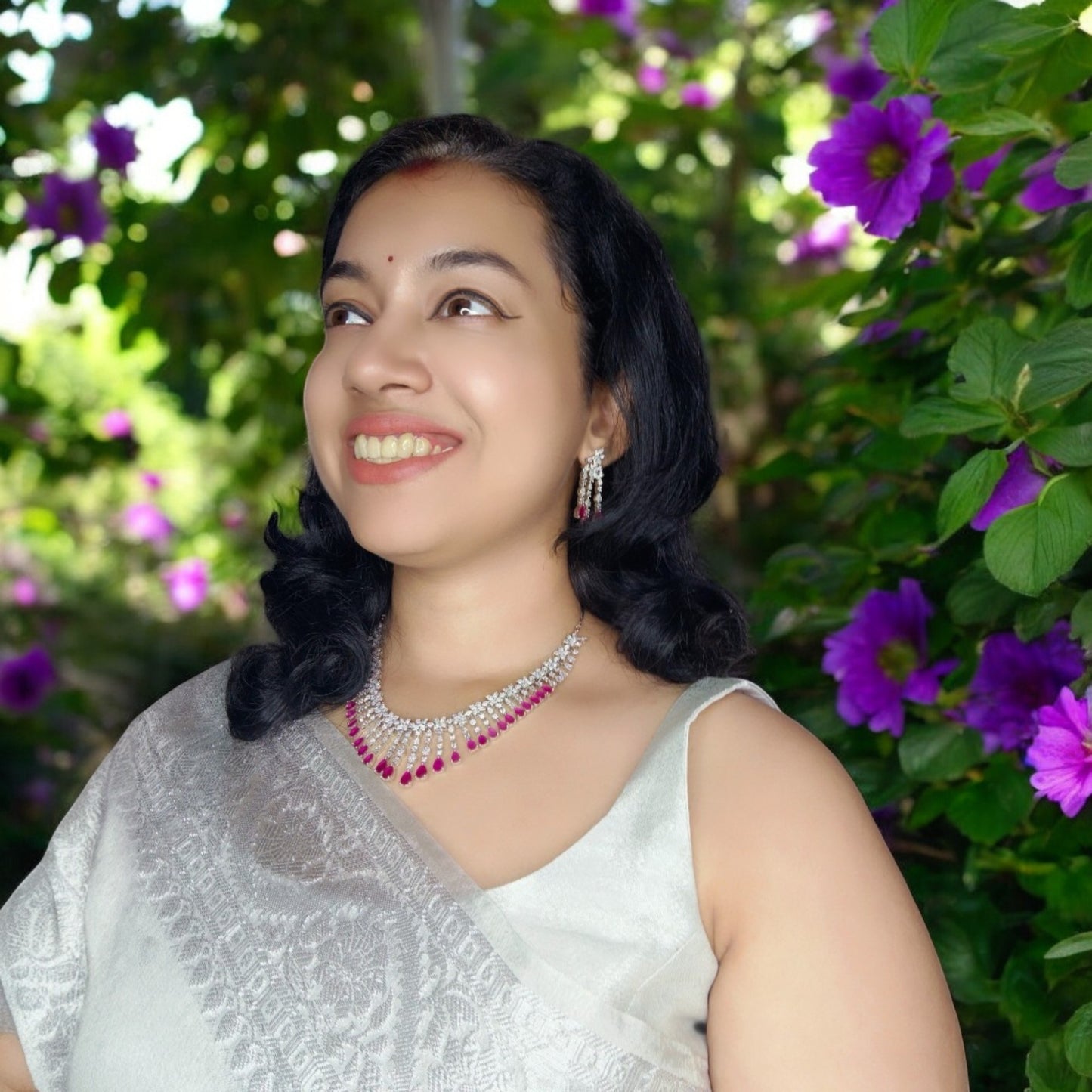 Magenta Rajashri American Diamond Necklace set