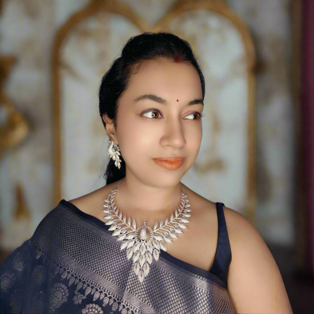 Silvery Keshavi American Diamond Necklace set