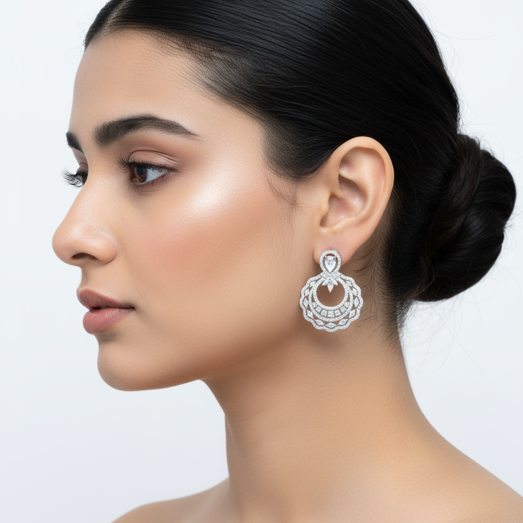 American Diamond AD earrings, studs, hoops, danglers, long earrings & jhumkis