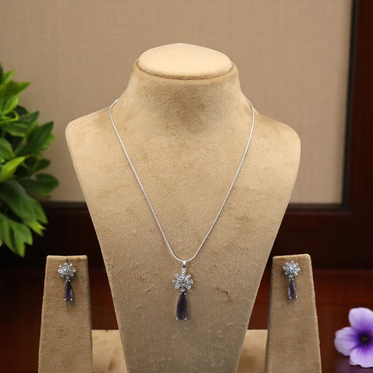Purple Svarnika American Diamond Pendant set