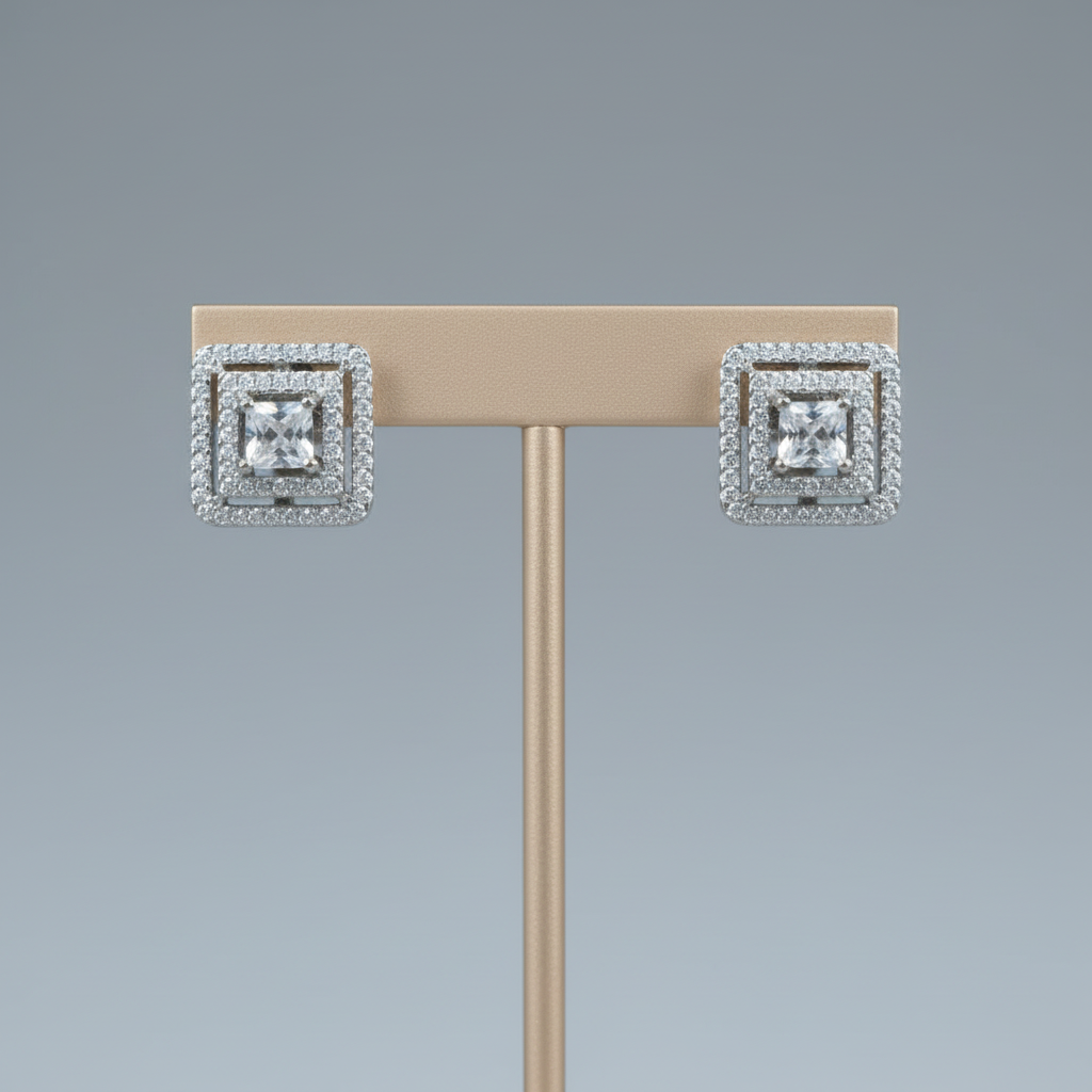 Silvery Sanchayita American Diamond Studs