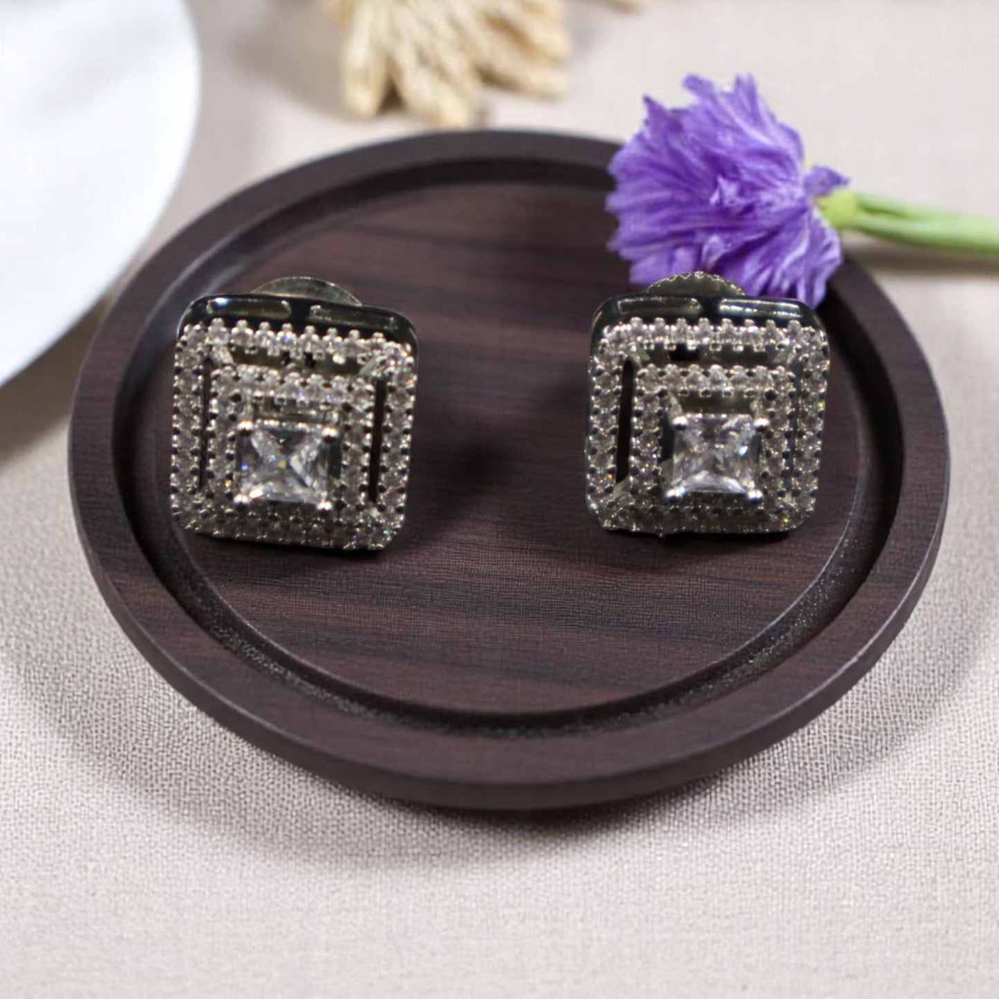 Silvery Sanchayita American Diamond Studs
