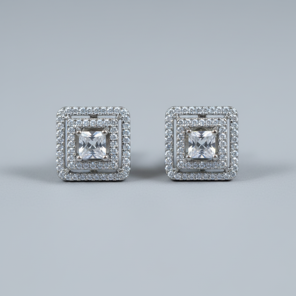 Silvery Sanchayita American Diamond Studs