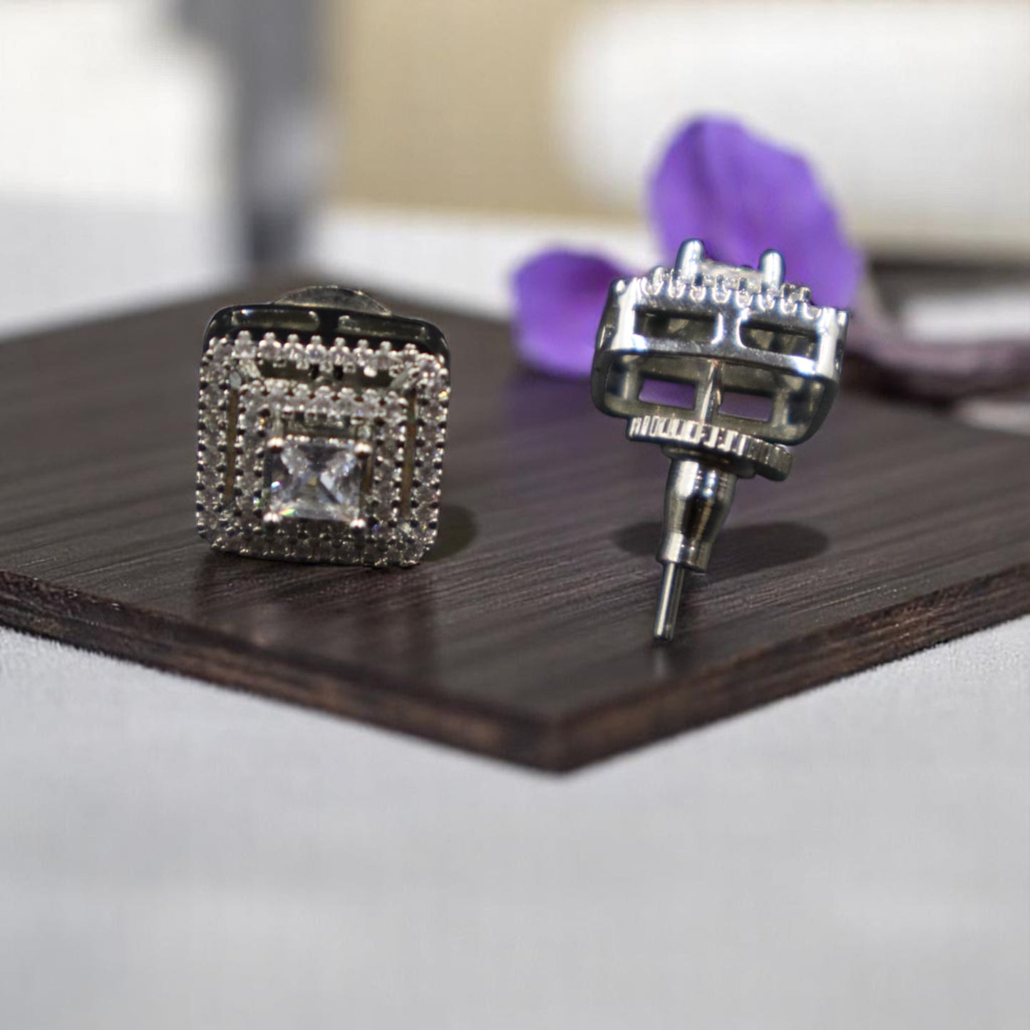 Silvery Sanchayita American Diamond Studs