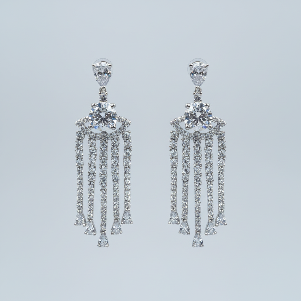 Silvery Kanmani American Diamond Danglers
