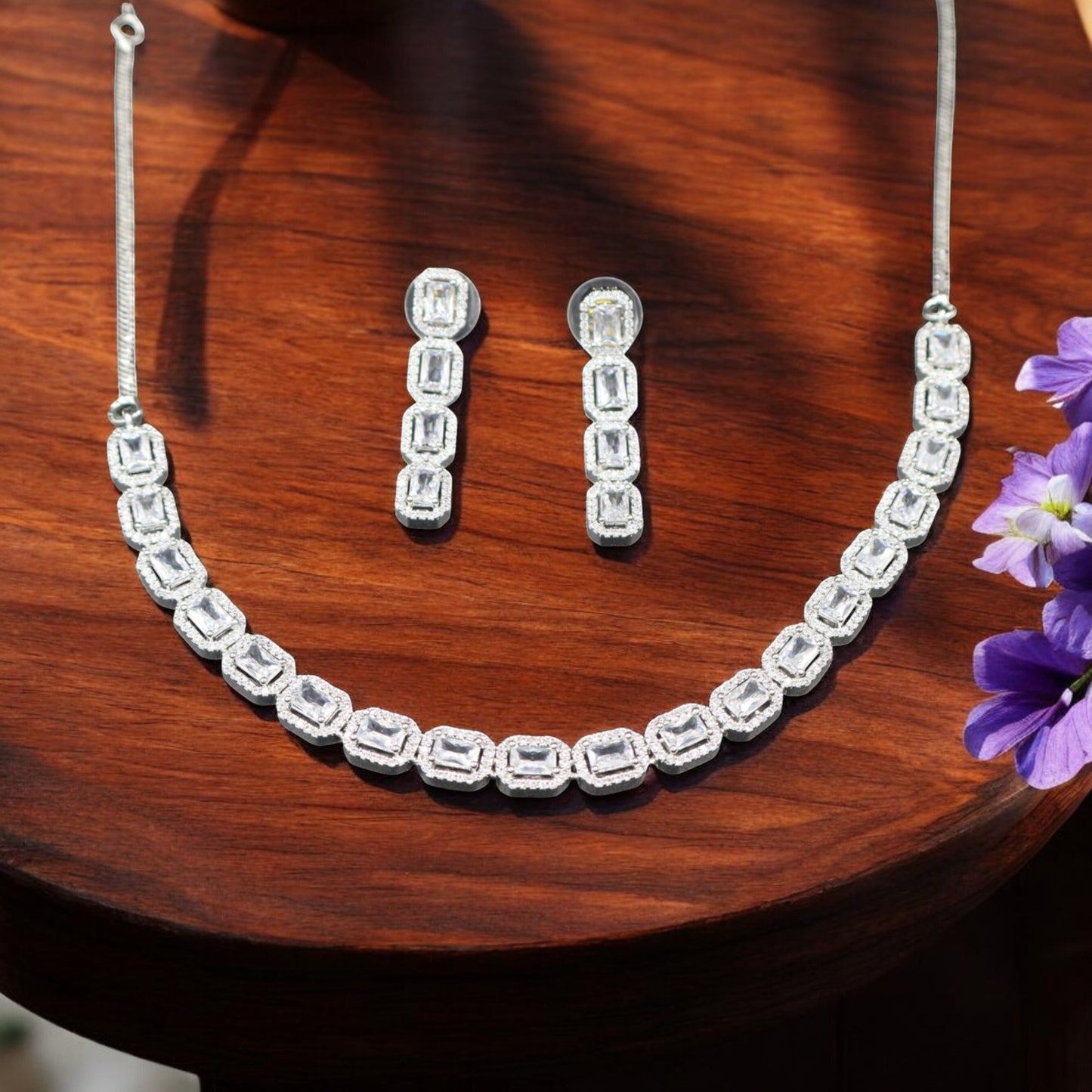 Silvery Chitrangi American Diamond Necklace set