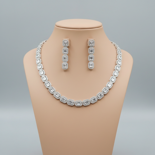 Silvery Chitrangi American Diamond Necklace set