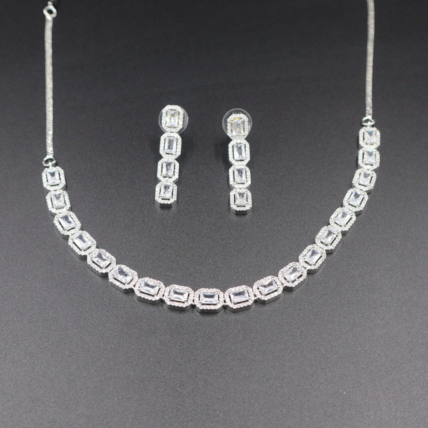Silvery Chitrangi American Diamond Necklace set