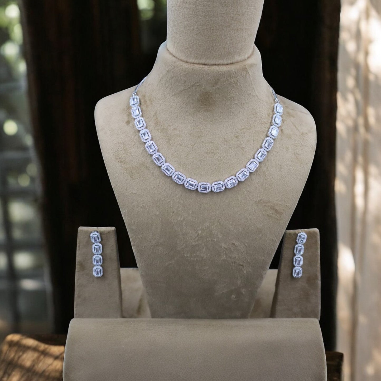 Silvery Chitrangi American Diamond Necklace set