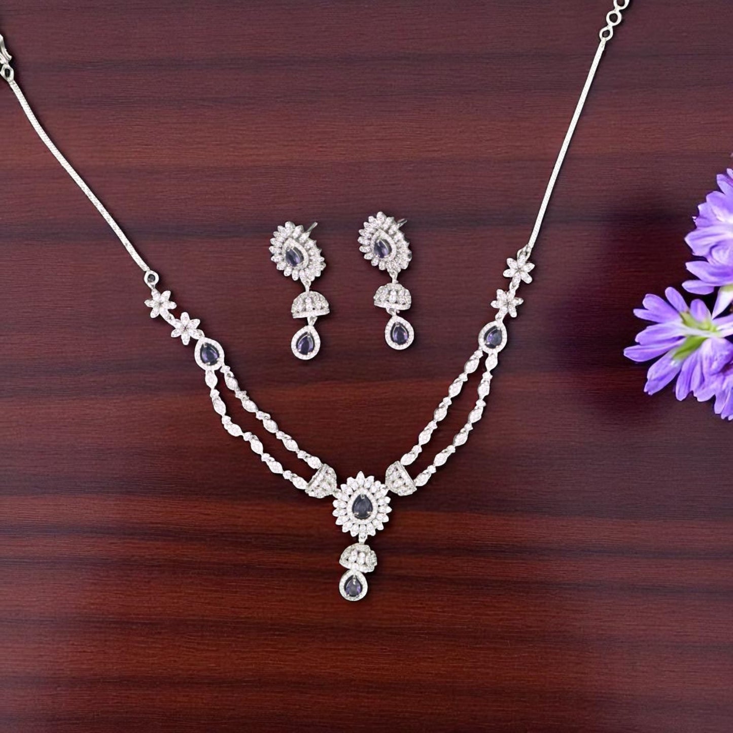 Purple Roshika American Diamond Necklace set