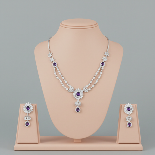 Purple Roshika American Diamond Necklace set