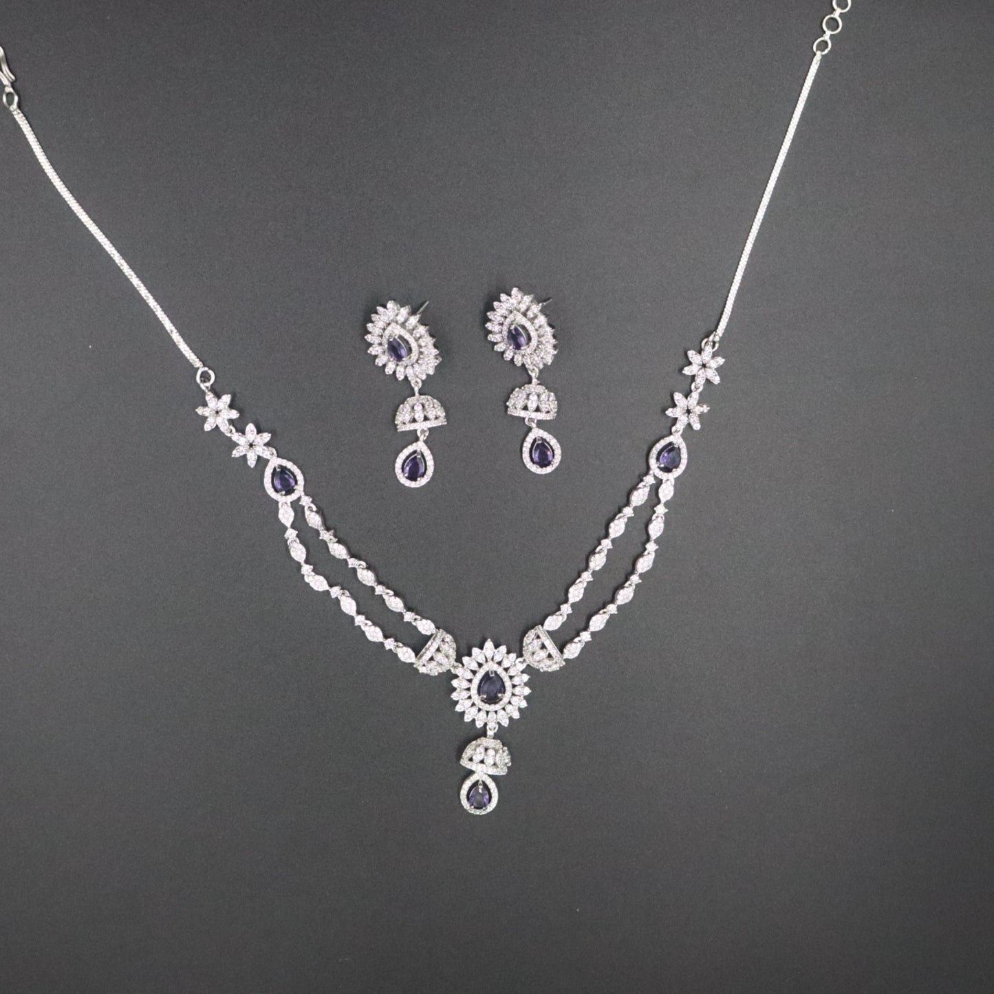Purple Roshika American Diamond Necklace set