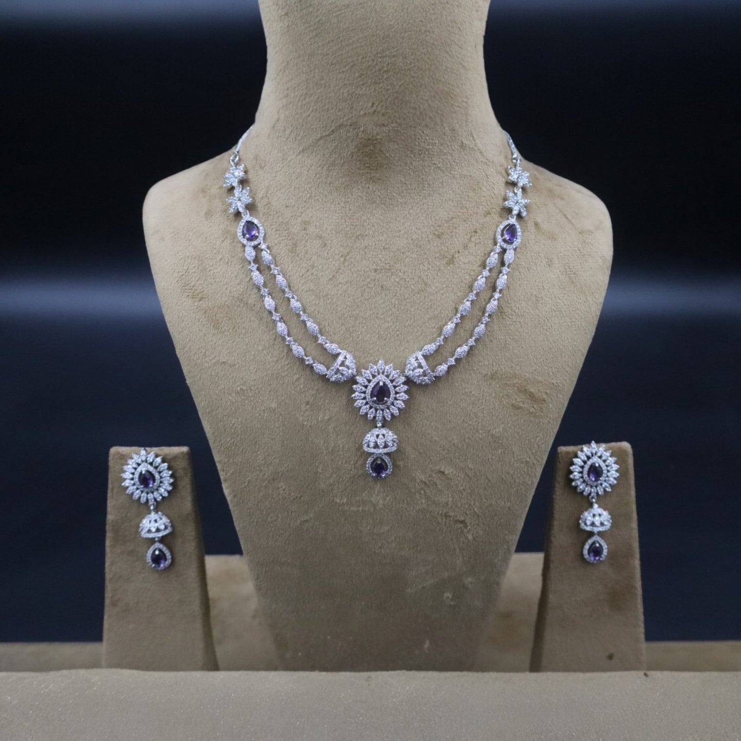 Purple Roshika American Diamond Necklace set