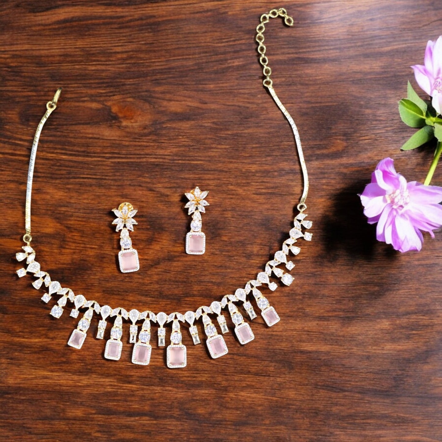 Pink Maniratna American Diamond Necklace set