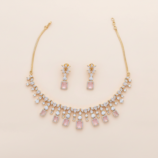Pink Maniratna American Diamond Necklace set