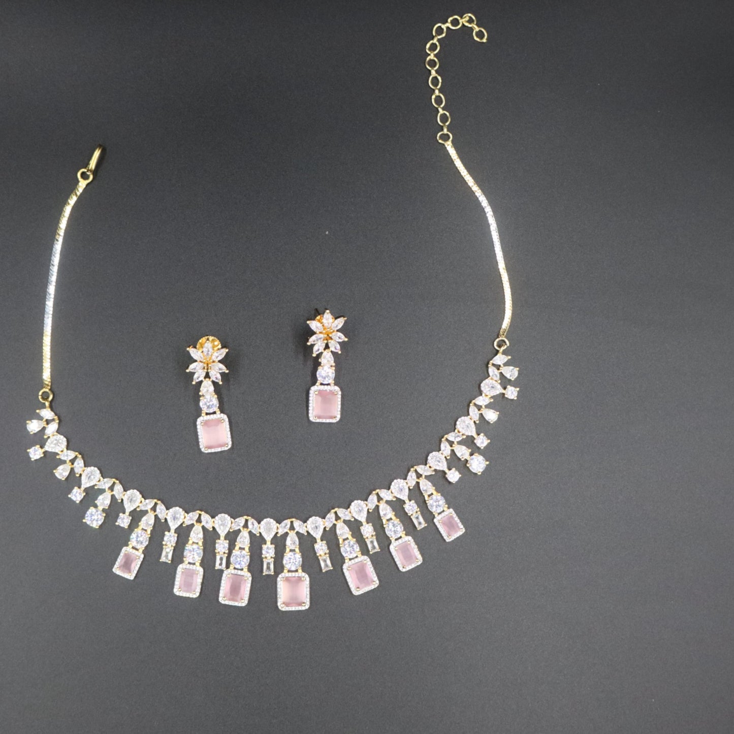 Pink Maniratna American Diamond Necklace set