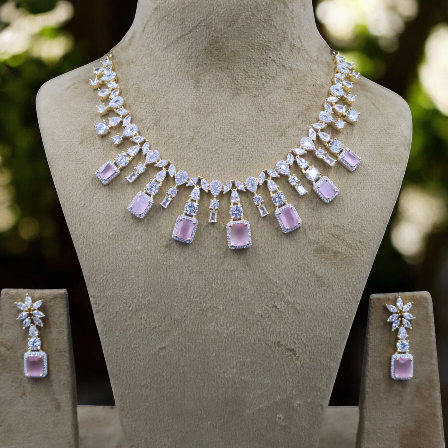 Pink Maniratna American Diamond Necklace set