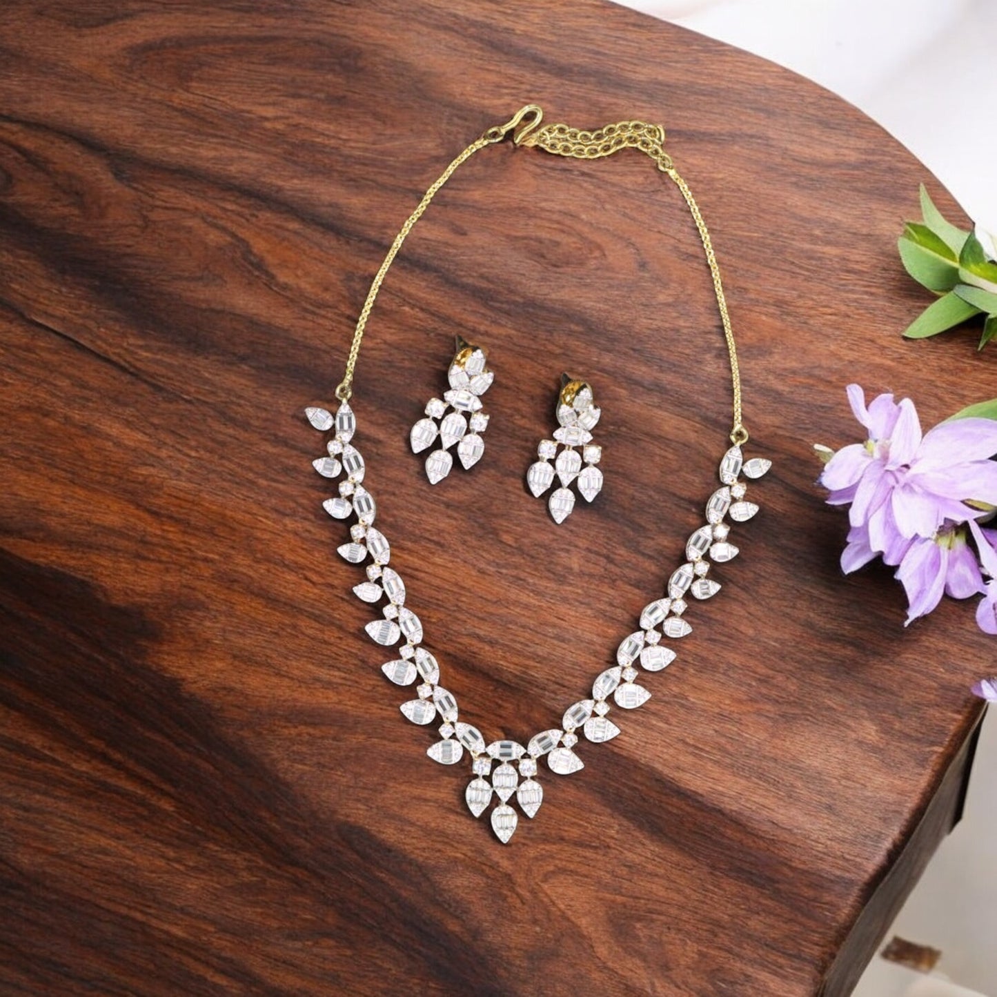 Golden Sanjhika American Diamond Necklace set