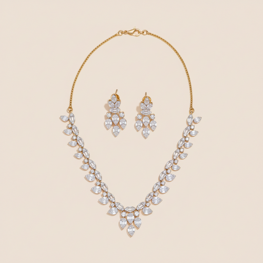 Golden Sanjhika American Diamond Necklace set