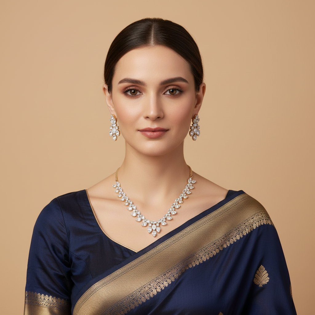 Golden Sanjhika American Diamond Necklace set