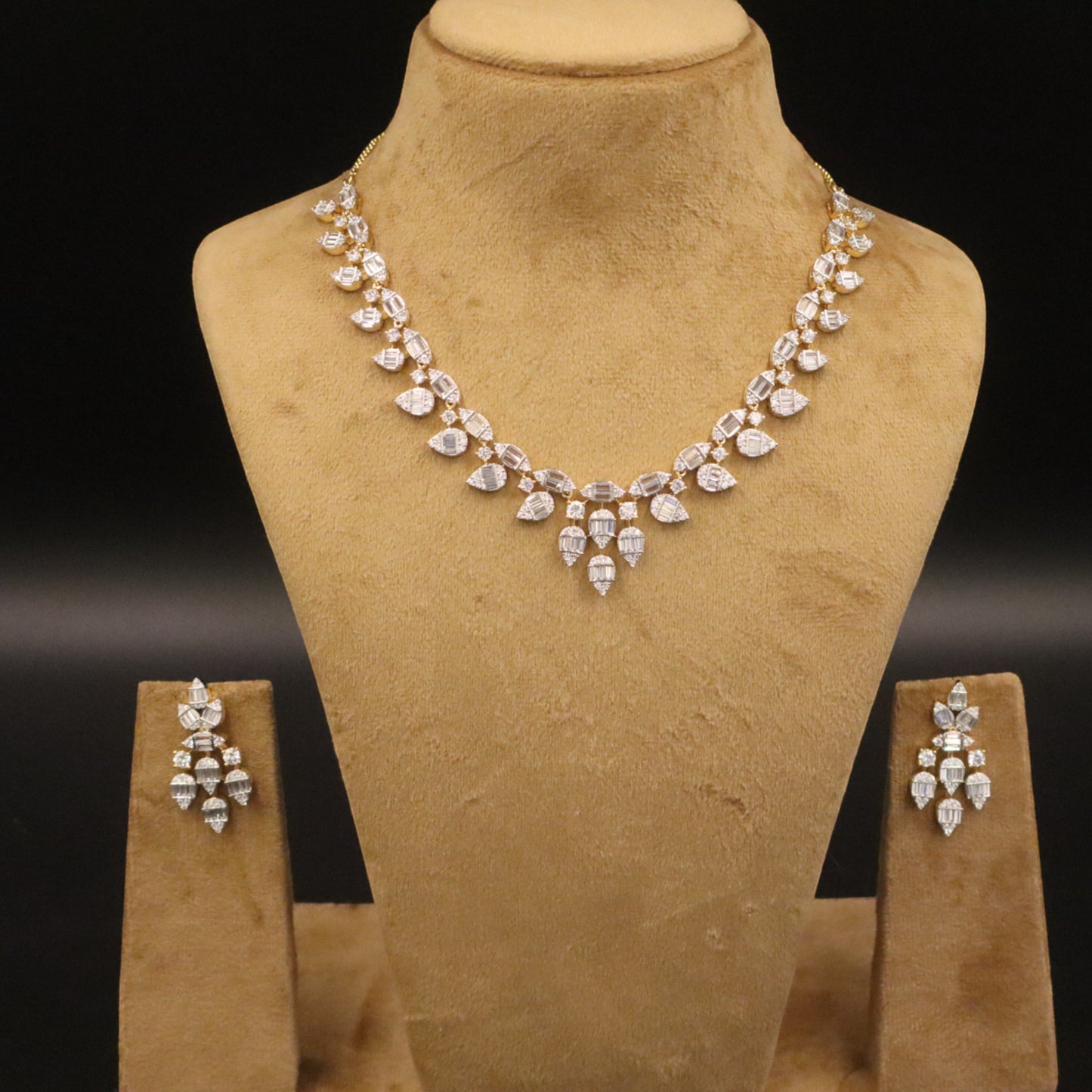 Golden Sanjhika American Diamond Necklace set