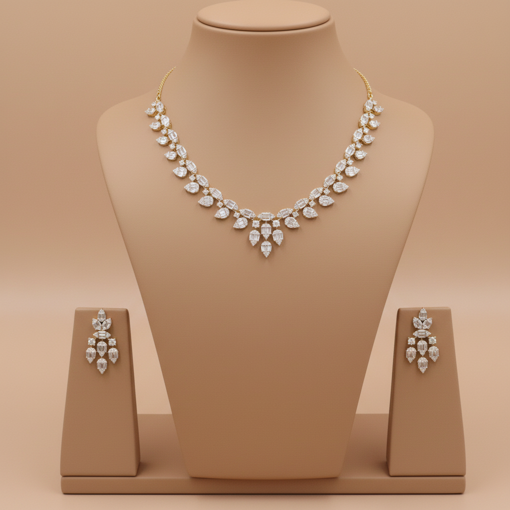 Golden Sanjhika American Diamond Necklace set