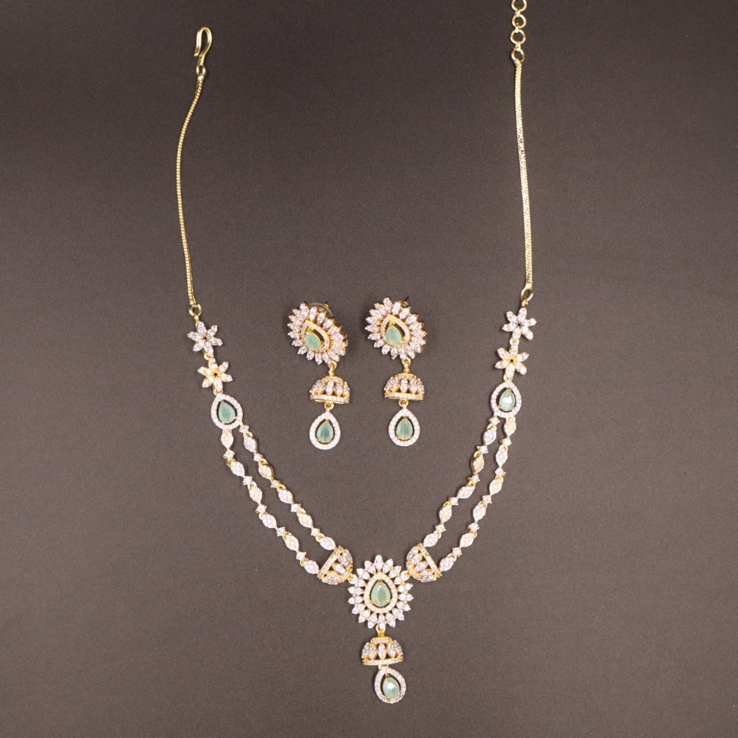 Turquoise Roshika American Diamond Necklace set