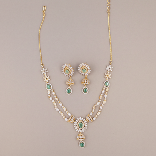 Turquoise Roshika American Diamond Necklace set