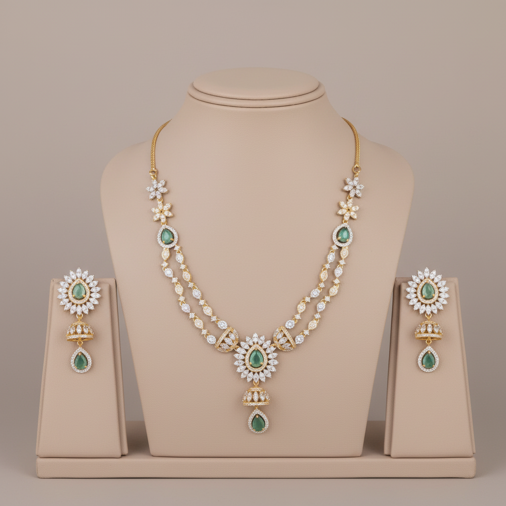 Turquoise Roshika American Diamond Necklace set