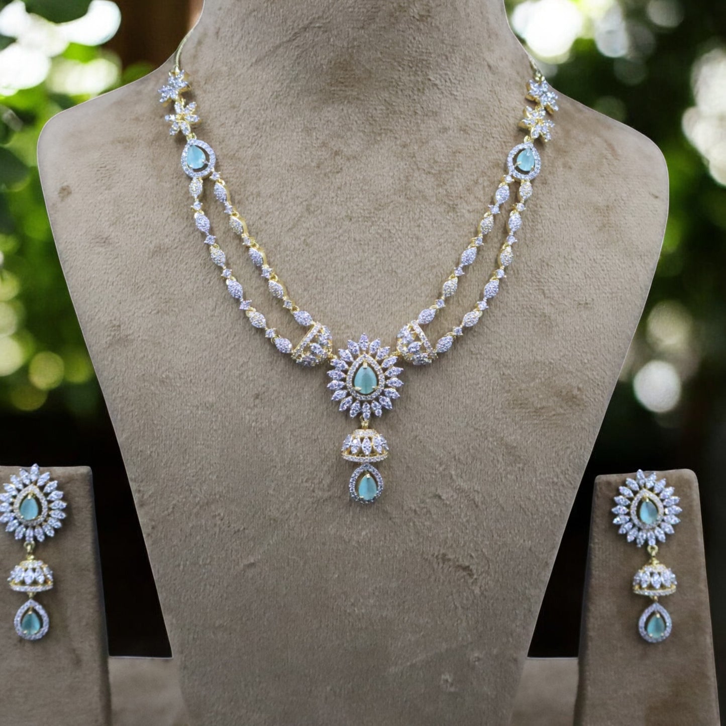 Turquoise Roshika American Diamond Necklace set