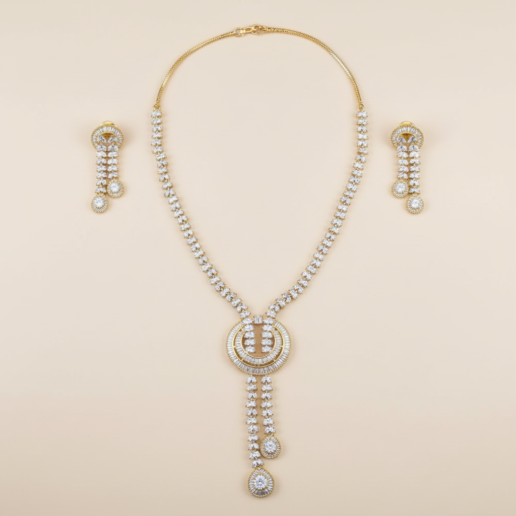 Golden Deeptha American Diamond Necklace set