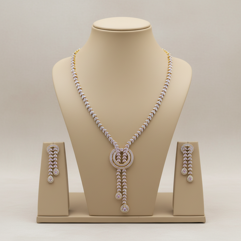 Golden Deeptha American Diamond Necklace set