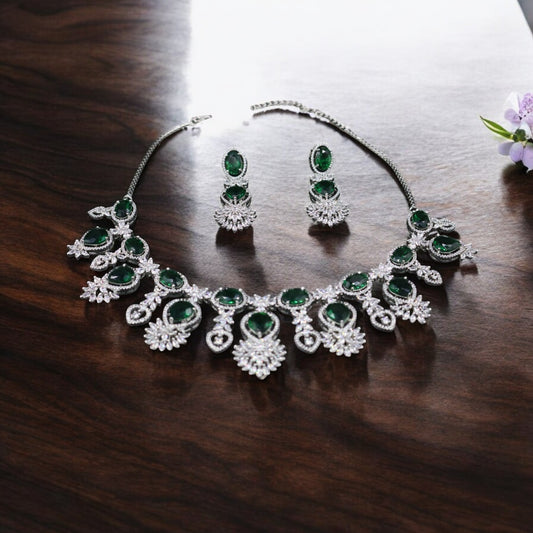 Emerald Lalitha American Diamond Necklace set