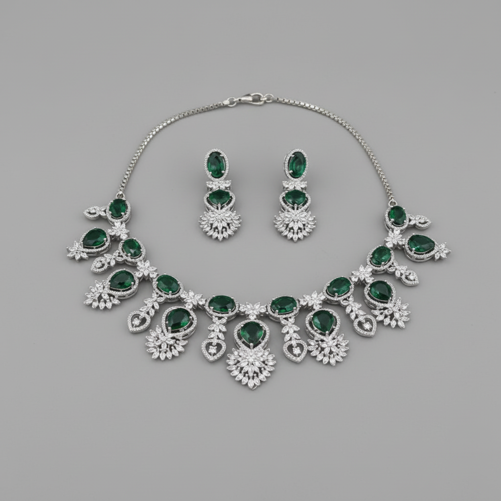 Emerald Lalitha American Diamond Necklace set
