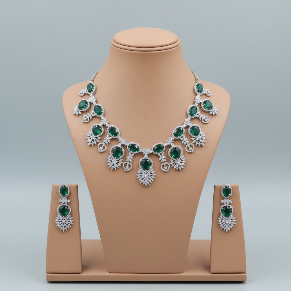 Emerald Lalitha American Diamond Necklace set