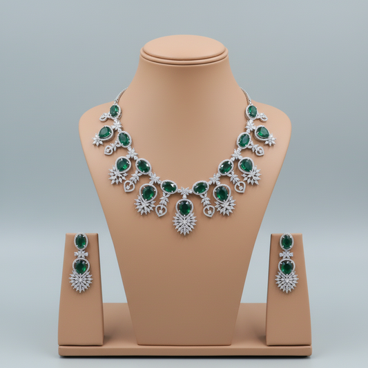 Emerald Lalitha American Diamond Necklace set