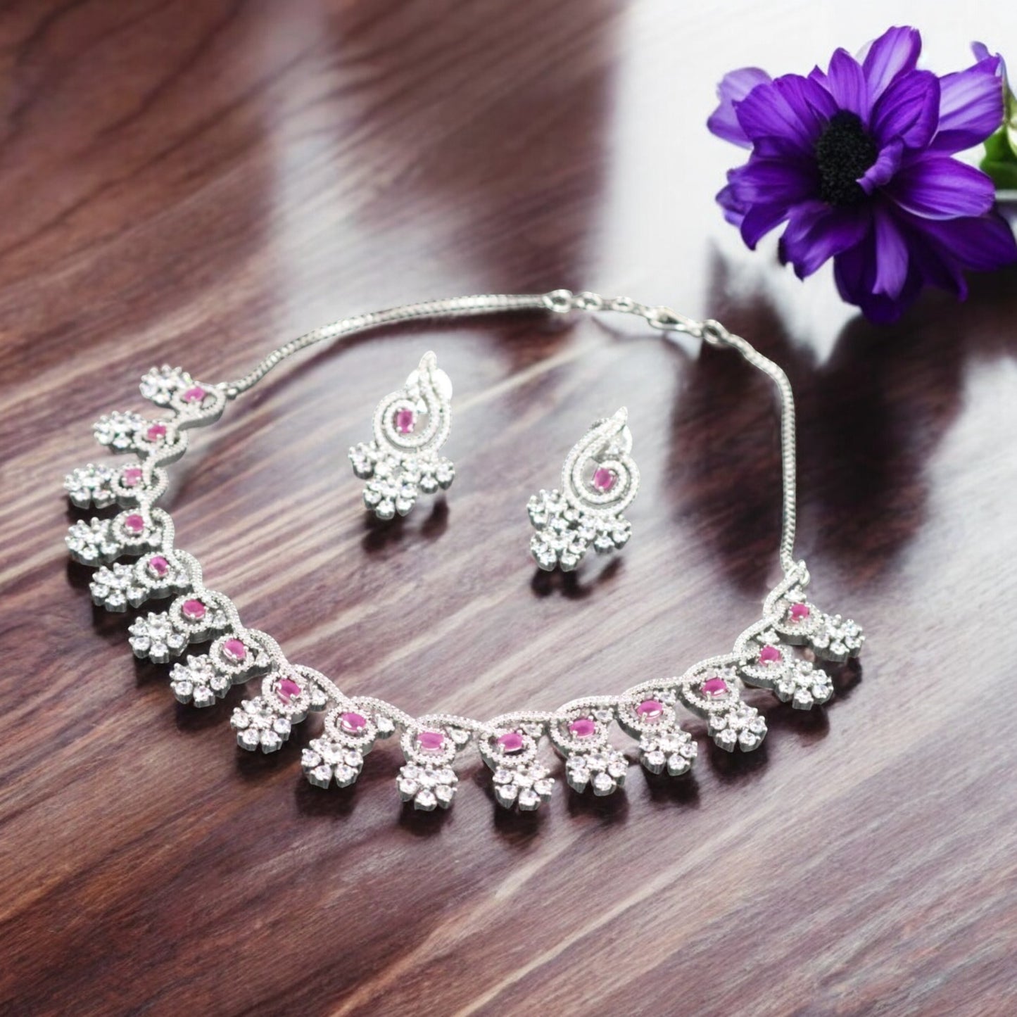 Magenta Swarini American Diamond Necklace set