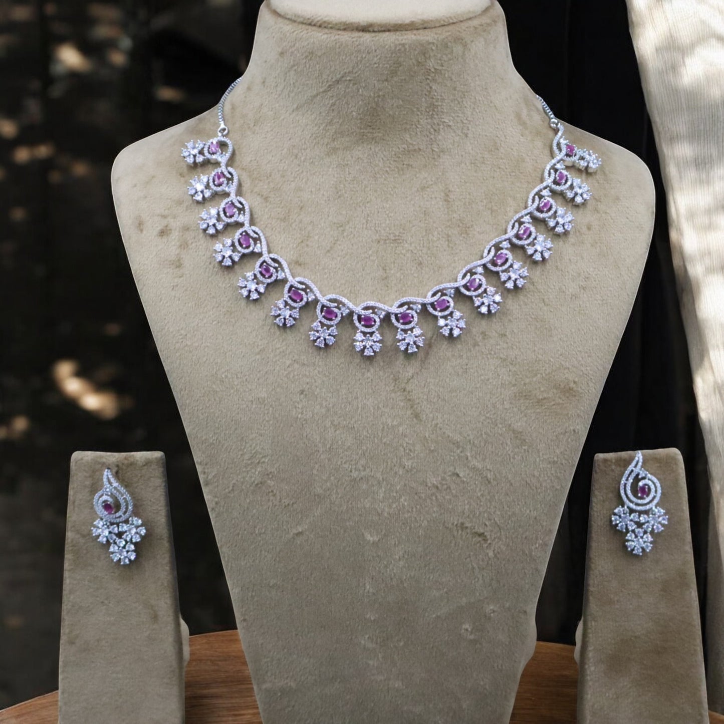 Magenta Swarini American Diamond Necklace set