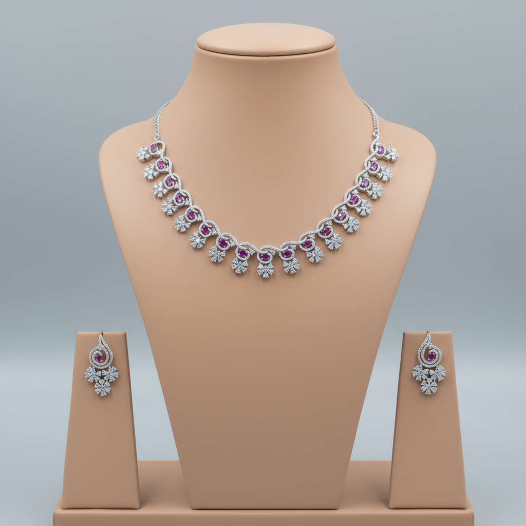 Magenta Swarini American Diamond Necklace set