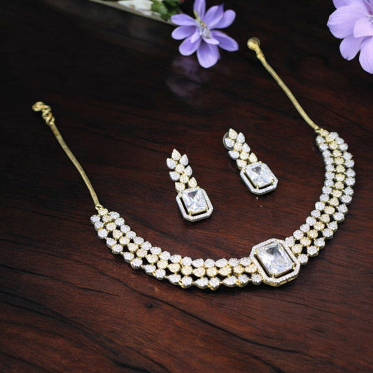 Golden Rochana American Diamond Necklace set